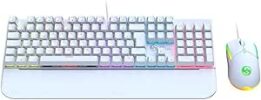 Kit Teclado Mouse Mecânico Abnt2 Gamer Led Rgb Iluminado Branco