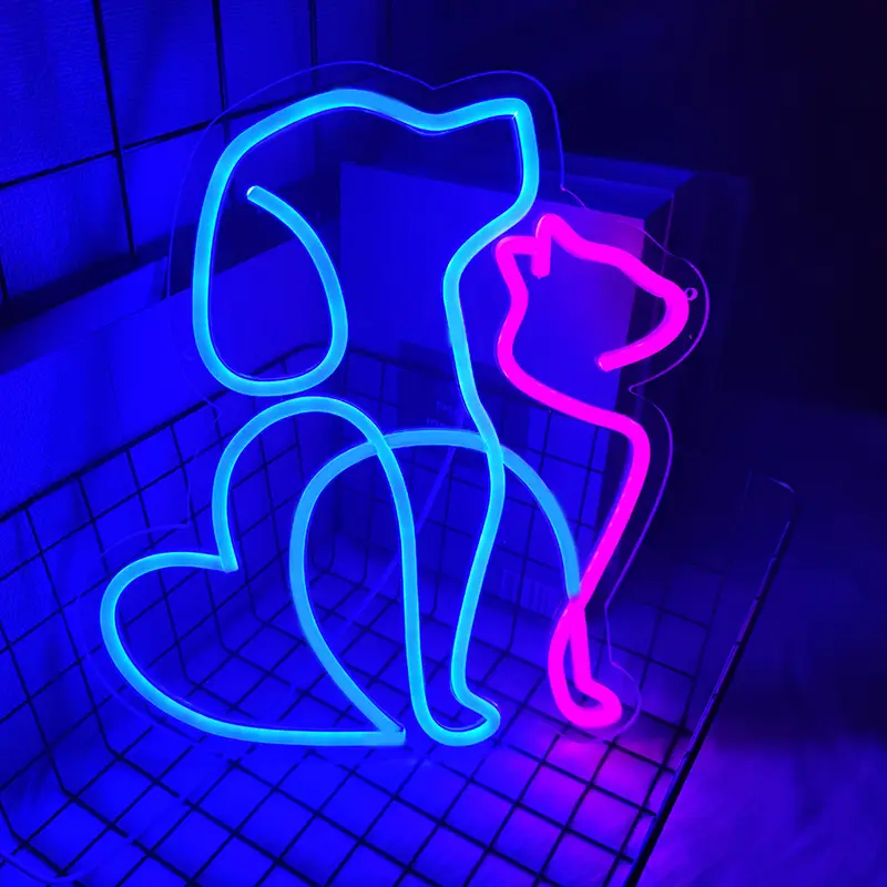 Placa de Neon Cachorro e Gato