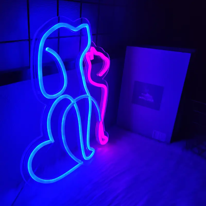 Placa de Neon Cachorro e Gato