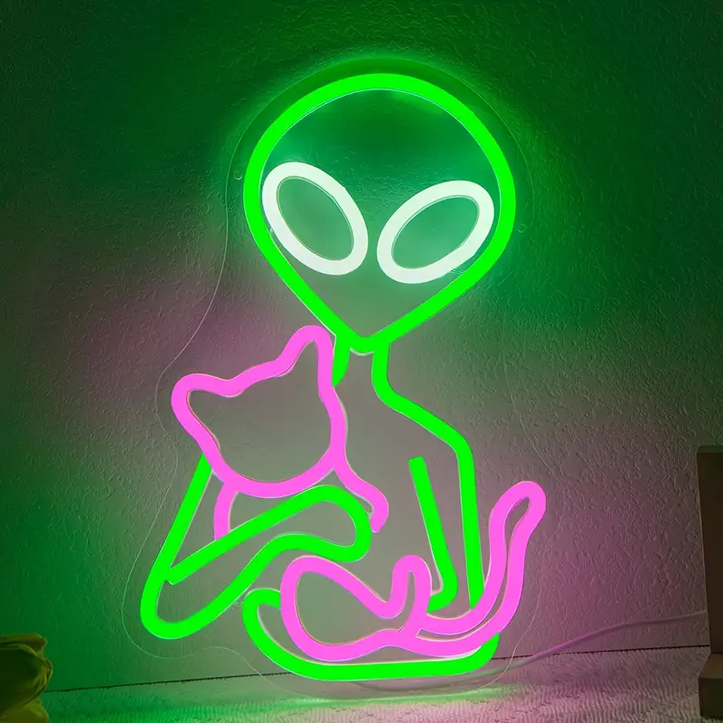 Placa de Neon com ET e gatinho