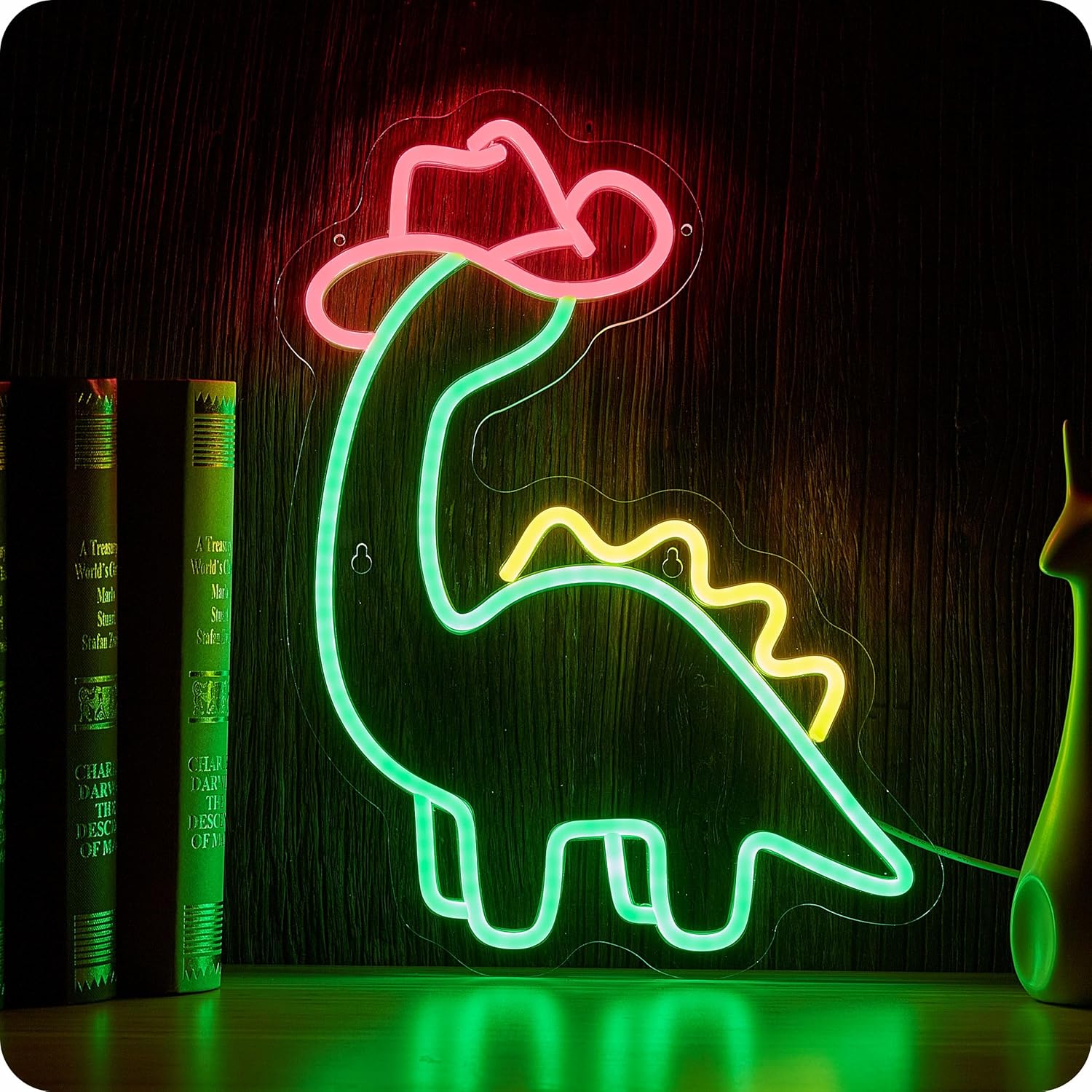 Placa de Neon de Dinossauro Cowboy