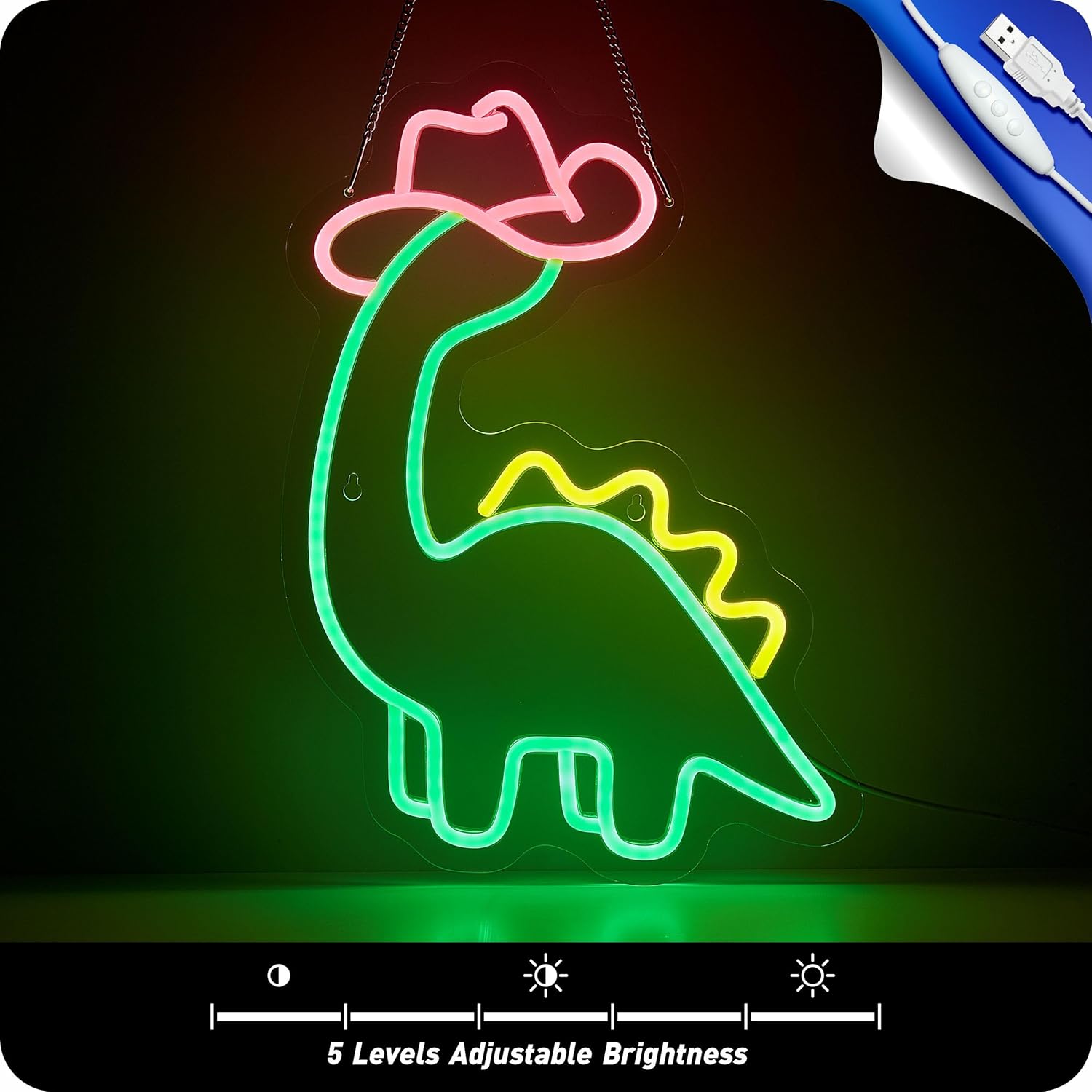 Placa de Neon de Dinossauro Cowboy