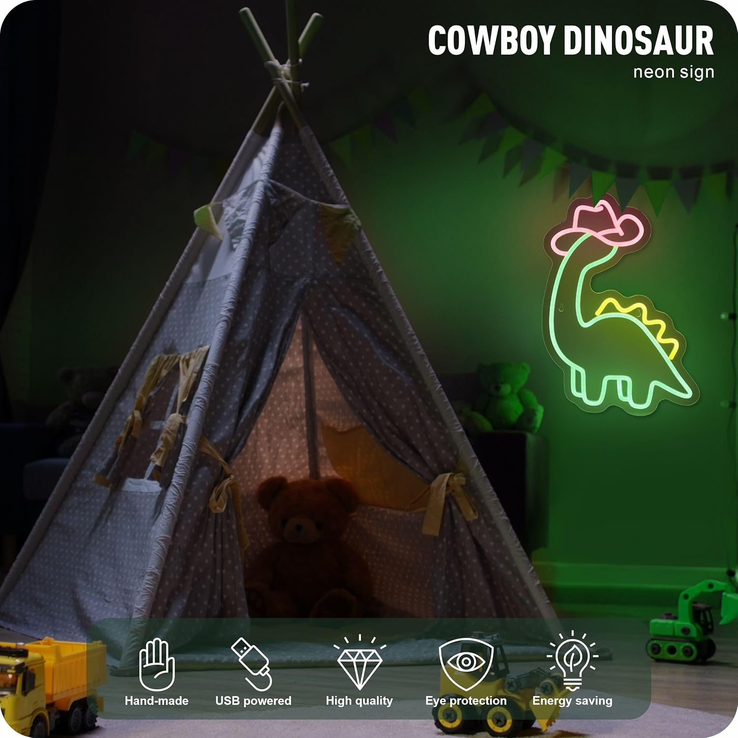 Placa de Neon de Dinossauro Cowboy