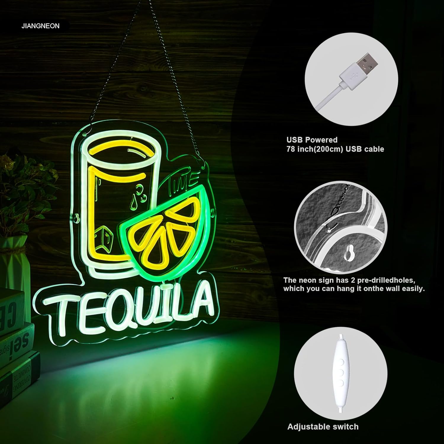 Placa de neon de tequila