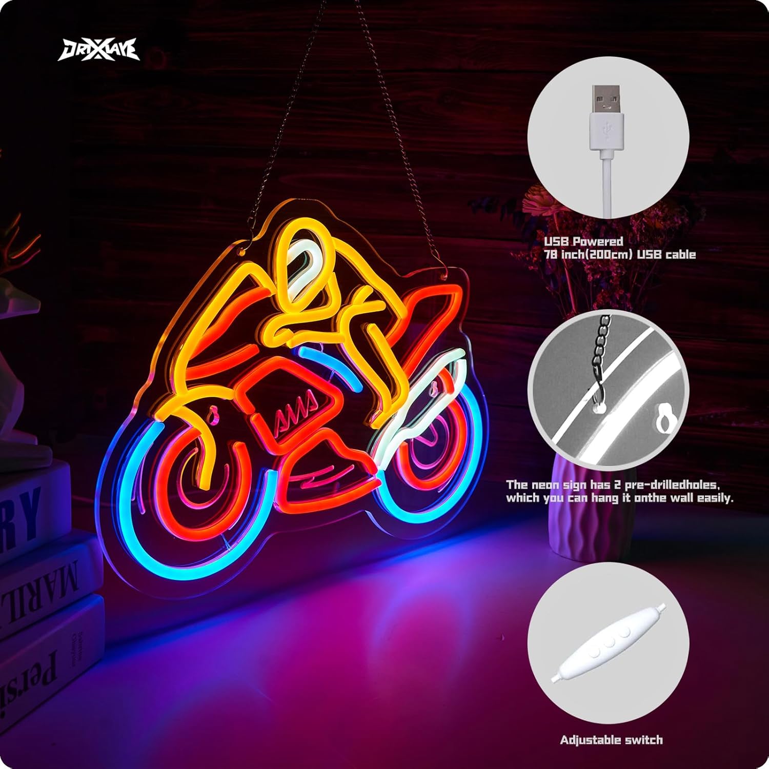 Placa neon de motocicleta