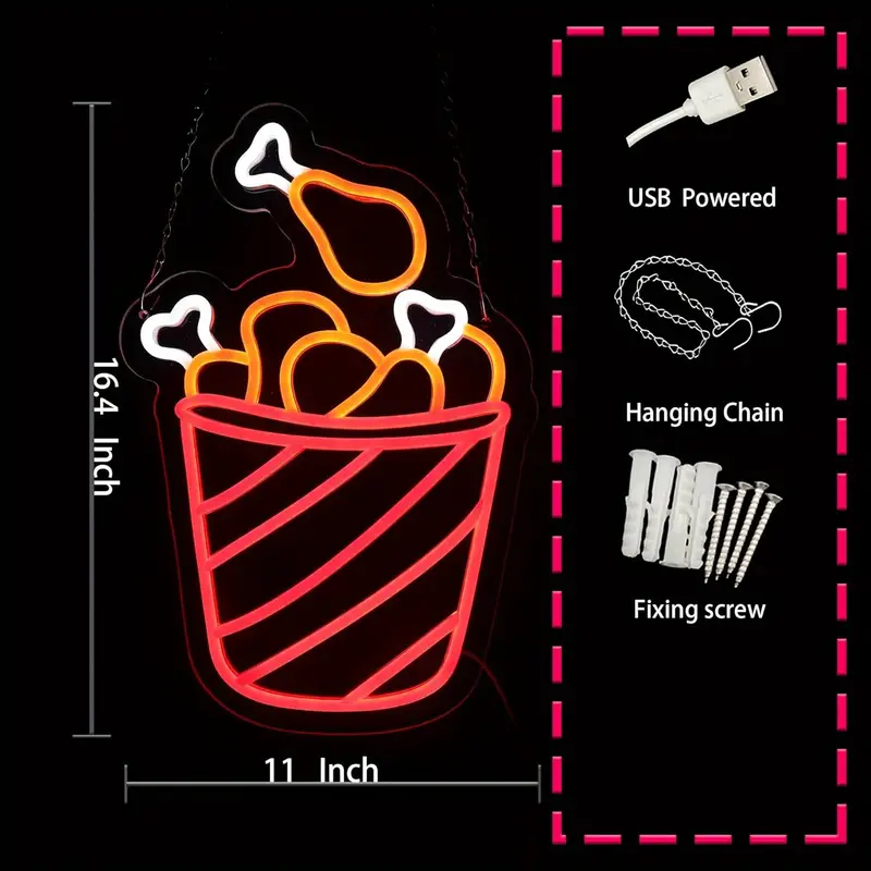 Sinal de Néon de Perna e Asa de Frango